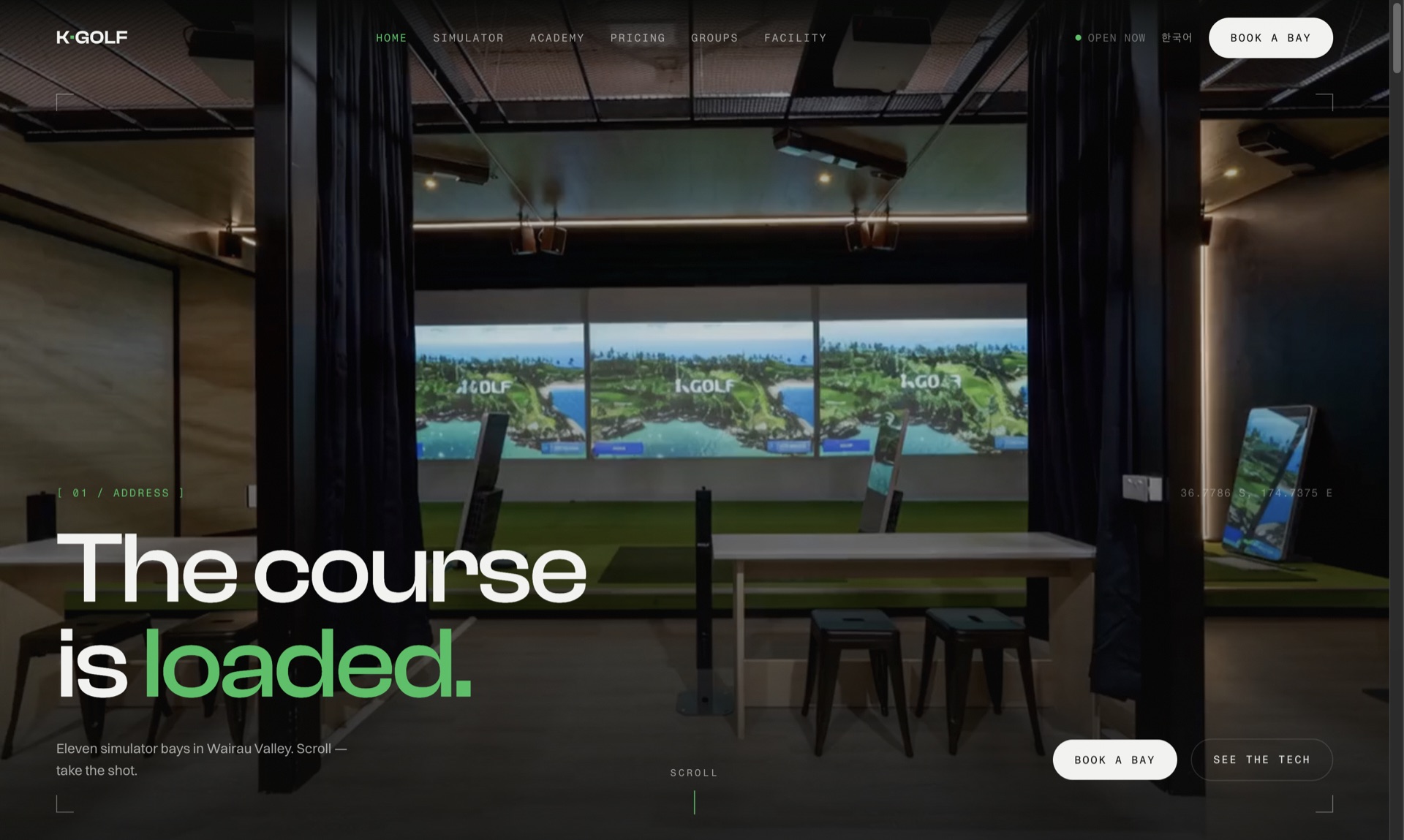 K Golf homepage with booking system